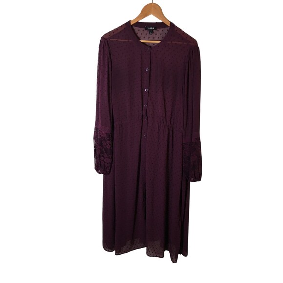 Torrid Sheer Dot Wine Dress Women's Size 3X Button Up Long Sleeve Round Neck - Picture 1 of 6